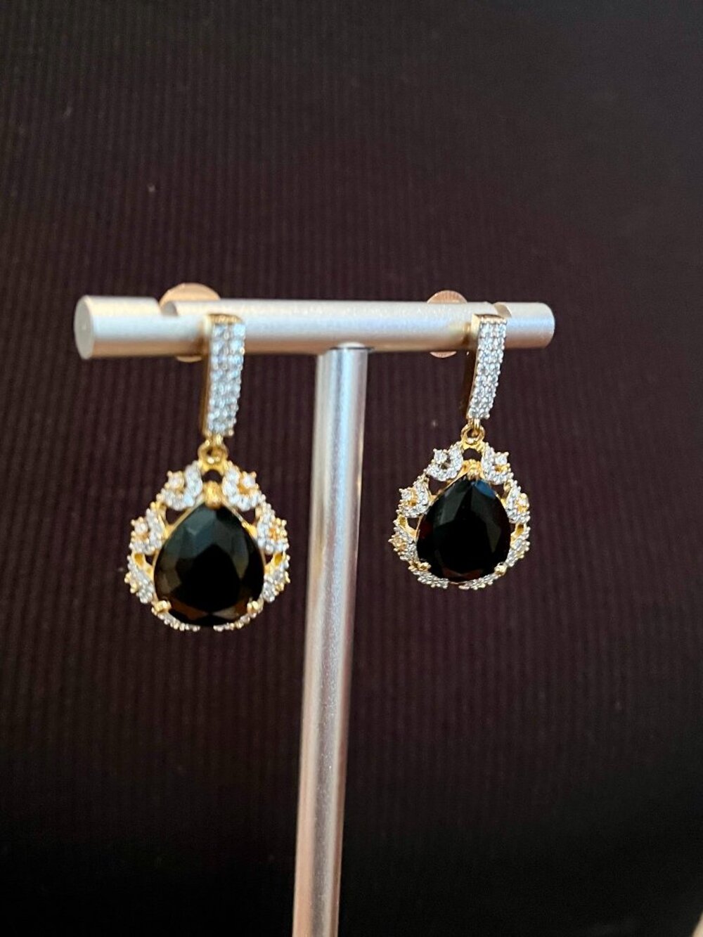 Tear Drop Cubic Zirconia Gold Earrings